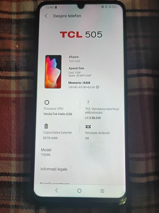 Telefon TCL 505 impecabil cu cutie și husa protecție