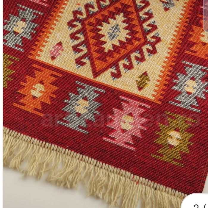 Covor traditional, calitate superioara, Bumbac ,Rosu / 80x300 cm
