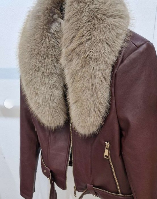 Дамско кожено яке с пух