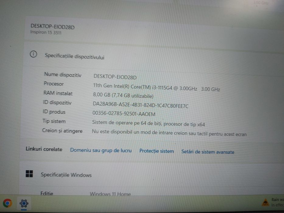 Laptop Dell Inspiron 15 3511 procesor i3 1115G4 gen 11