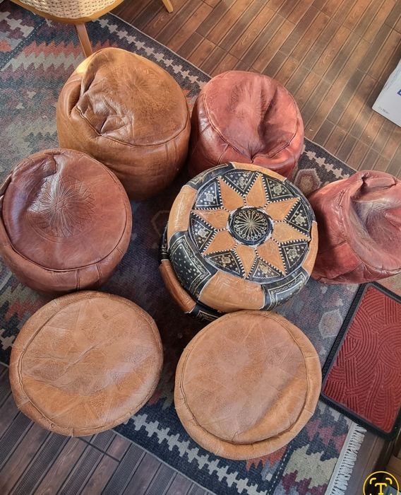 Pufuri/tabureti din piele naturală,  măsuțe rotunde in stil turcesc
