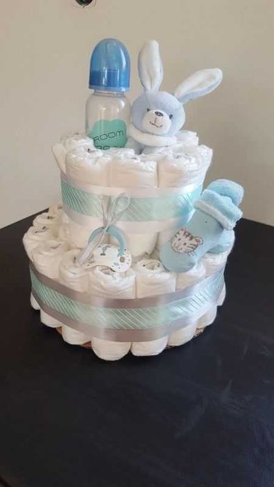 Tort pampers & coș Baby Shower/Botez/Vizita mat