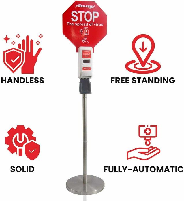 Безконтактен Диспенсър за Дезинфектант със Стойка и Включени Батерии