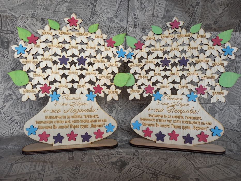 Подарък за  Осми март за учителка с имената, различни продукти