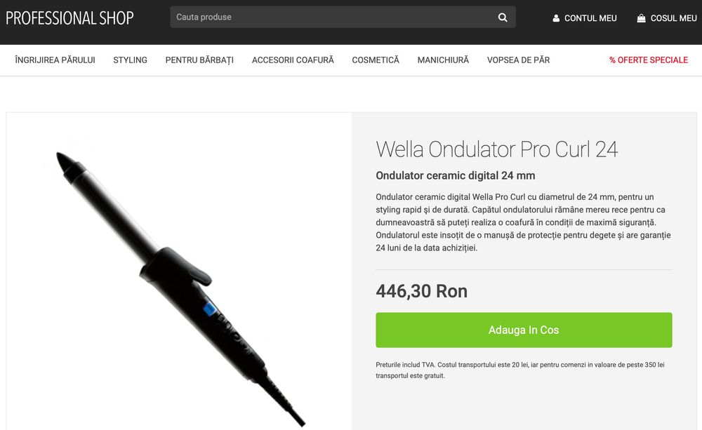 Ondulator ceramic digital Wella Pro Curl cu diametrul de 24 mm