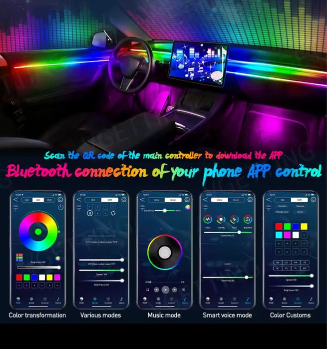 Амбиентно осветление 64 цвята ТОП !