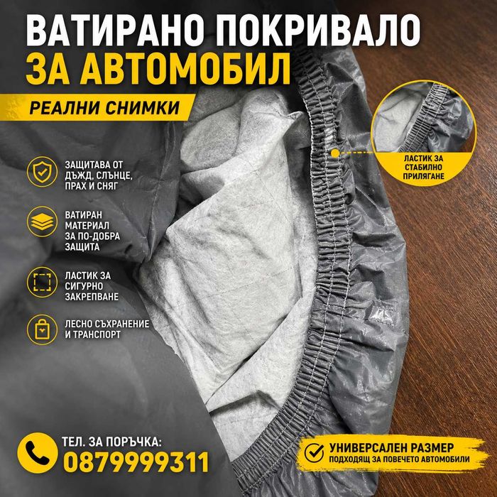 ВАТИРАНО Здраво покривало за кола автомобил коли с цип и ластик