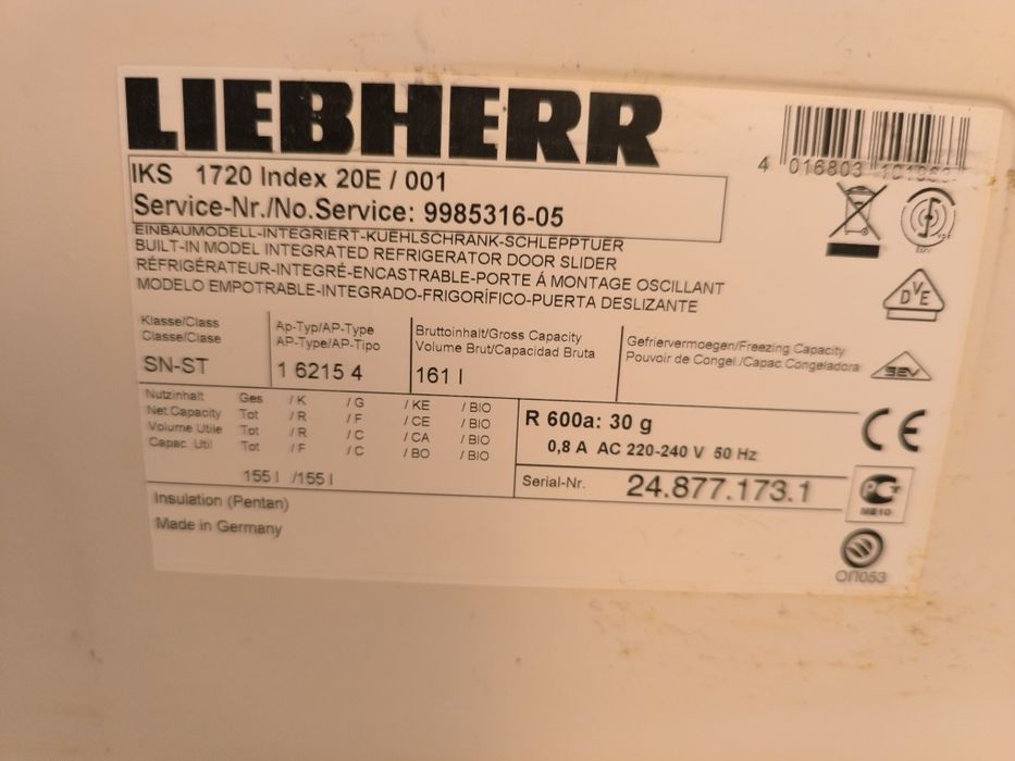 Хладилник охладител Liebherr IKS 1720 за вграждане - 161 литра.