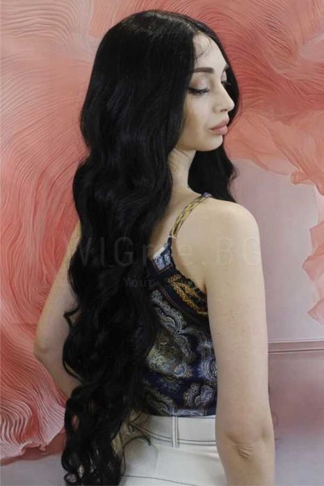 Дълга черна къдрава лейс фронт перука Касимира