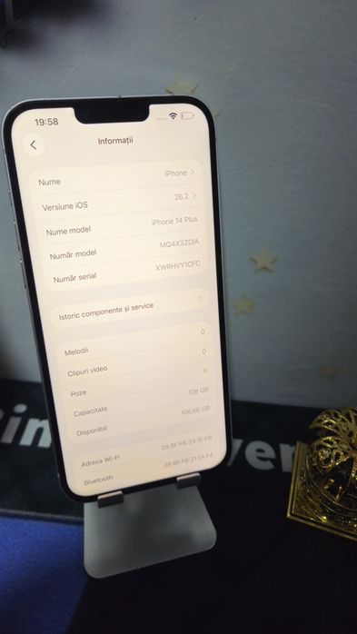 iPhone 14 Plus White 128GB Baterie Schimbata:100%.Preṭ fix!