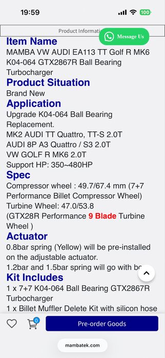 K04 turbo турбо к04 лагерна audi golf