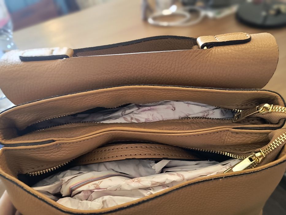 Дамска чанта камел - естествена кожа