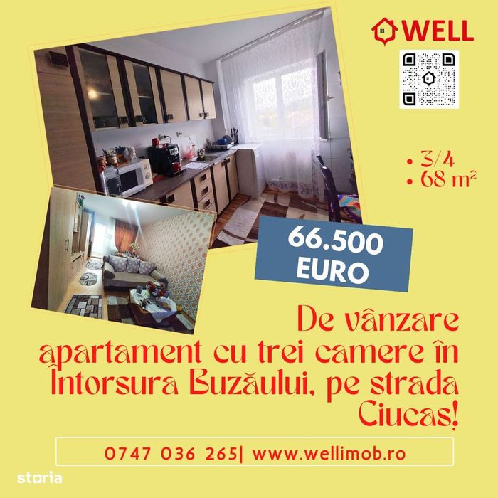 De vânzare apartament cu trei camere în Întorsura Buzăului!