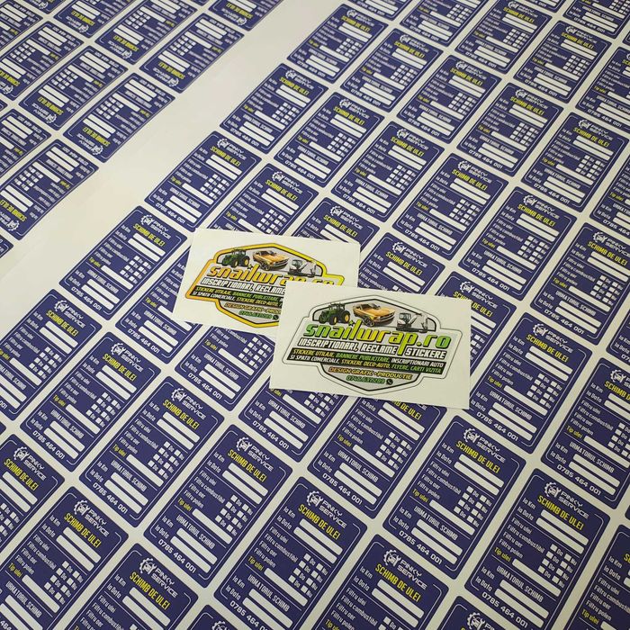 100 Buc. Etichete adezive service auto - schimb ulei, distributie - etichete utilaje