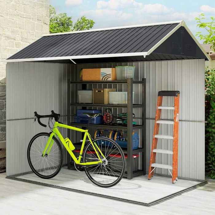 Градински навес Outsunny, метален навес за инструменти, двойна врата, прозорец, 259x172x222 см