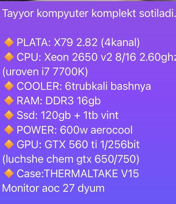 Kuchli Kompyuter Oʻyin uy va ofis uchun