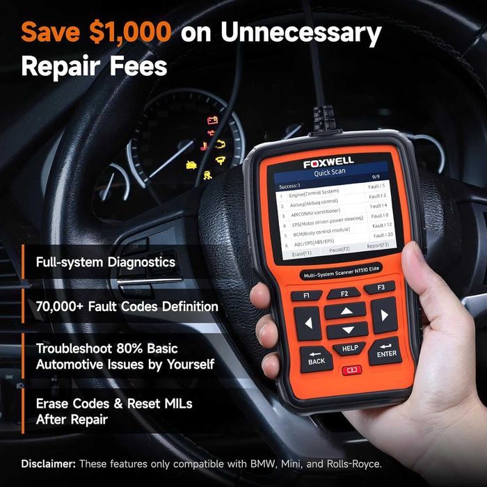 FOXWELL NT510 OBD2 диагностика за кола кодочетец скенер за грешки