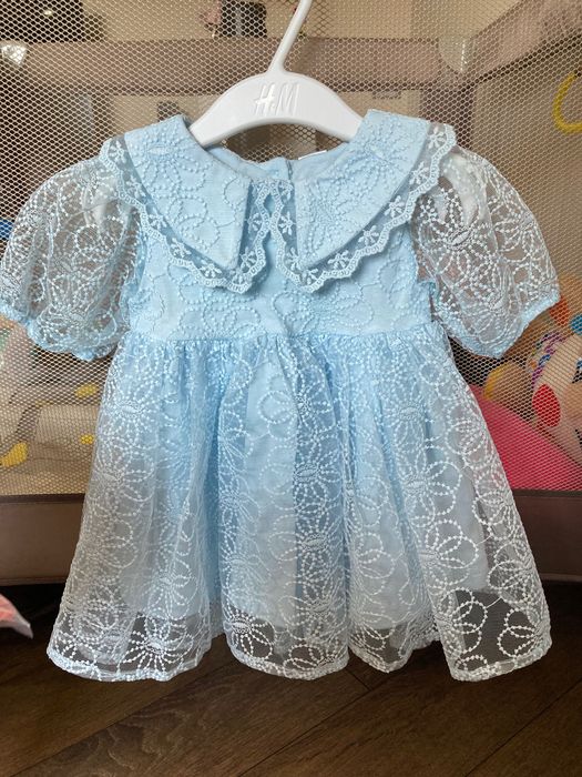 Официална детска рокля с дантела, 80 см