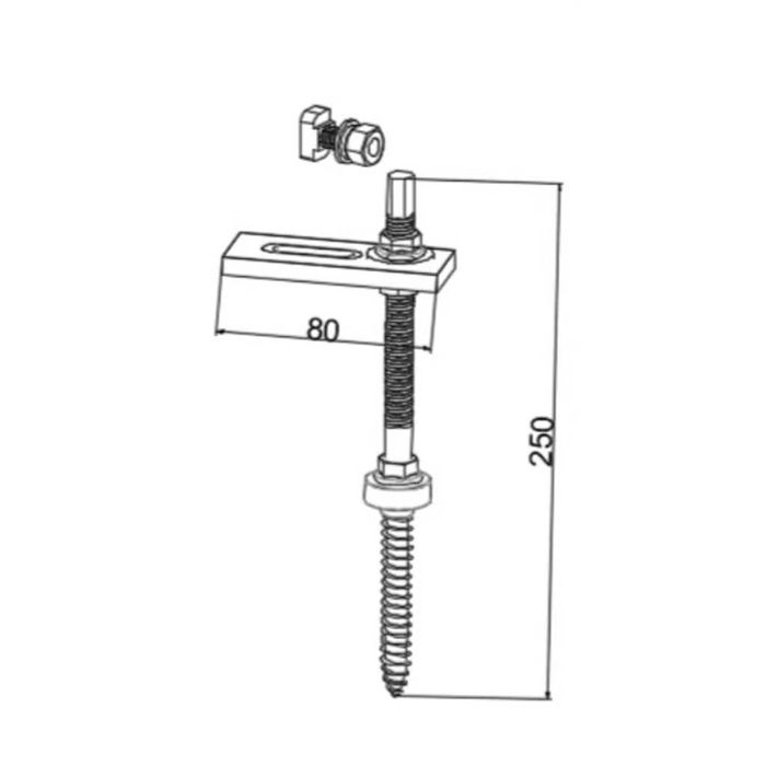 Винт шпилка ar2 250 мм с носеща планка и болт за соларен монтаж