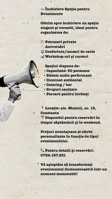 Spatiu de evenimente de inchiriat