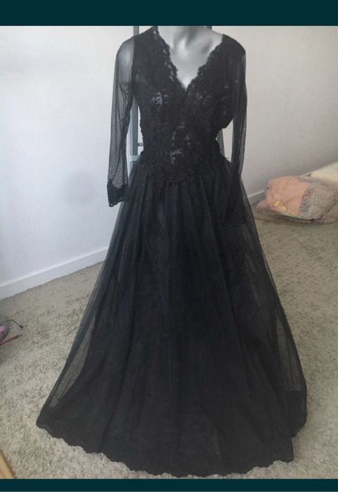 Rochie dantela  princes si voal culoarea  negru
