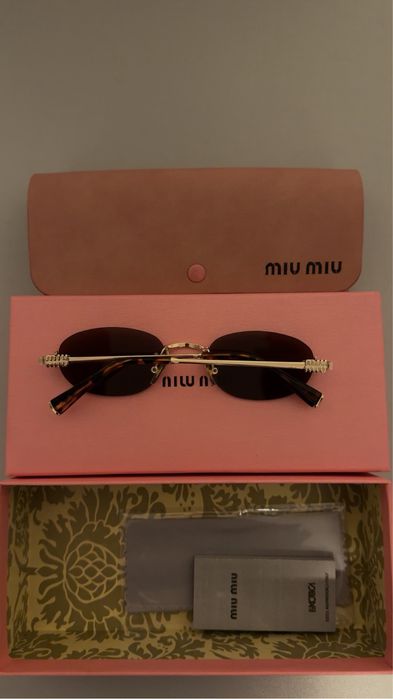 Ochelari de soare Miu Miu – rame aurii, lentile maro