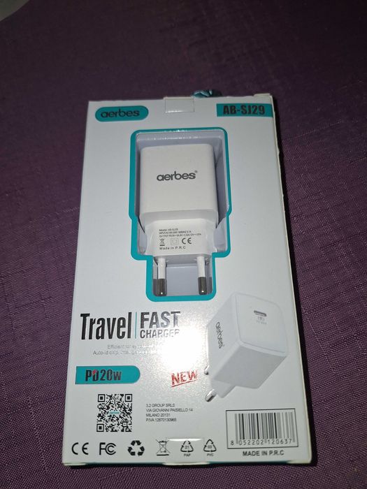 Мрежово зарядно, бързо зареждане, Type-c, от 5V до 12V, 3A, 20W