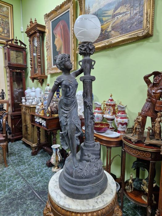 Голяма уникална антикварна френска бронзова лампа