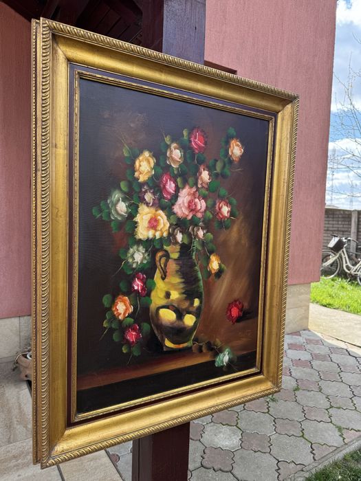 Tablou pictura in ulei pe panza - rama lemn aurie