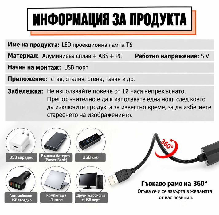 LED проектор лампа за Halloween Хелоуин, 6 хорър прожекции, с USB декорация, украса