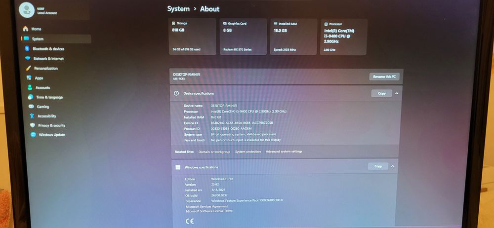 Calculator i5 9400, 16 Gb ram, RX 570 8 Gb