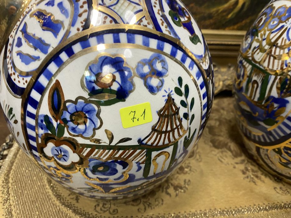 Двойка декоративни кани порцелан Испания 1950 1970 ръчно рисувани