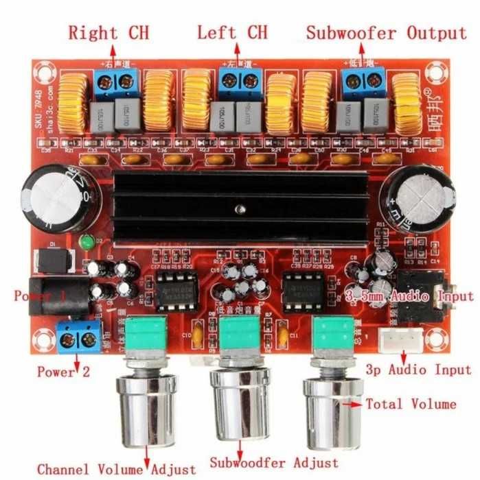 Kit amplificator stereo 2.1 clasa D 2x50w+100w tpa3116d2 subwoofer