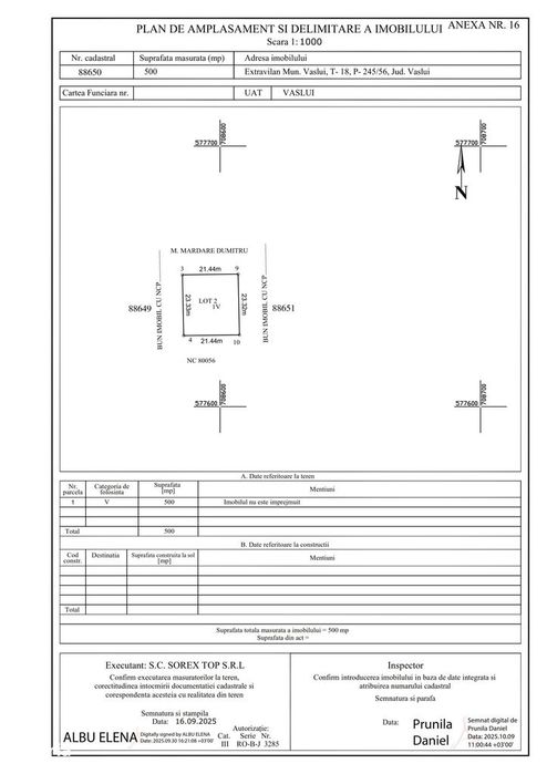 INVESTITIE - Teren lot 500 mp, zona FILATURII - Str. D. CANTEMIR;