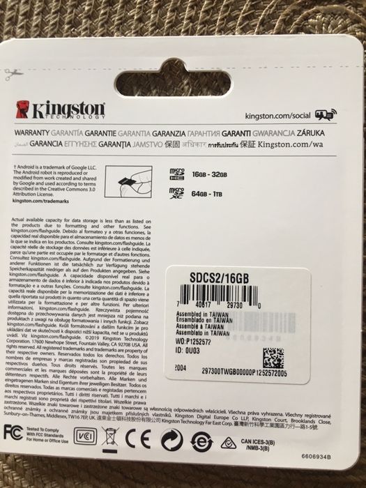 Micro Sd Hc Kingston 16gb клас 10 с адаптер