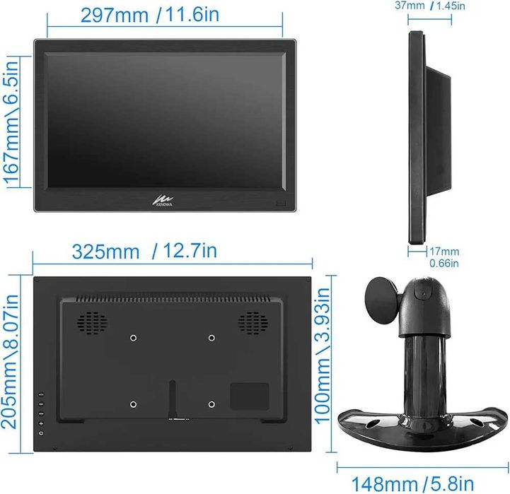 Нов Kenowa 13.3-инчов малък телевизор с дистанционно, HDMI PC монитор