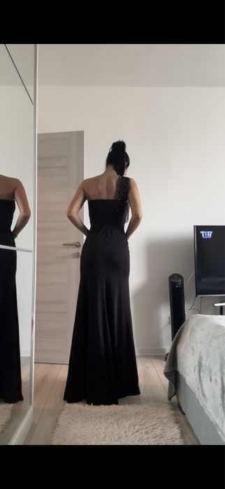 Rochie satinata, negru, XS