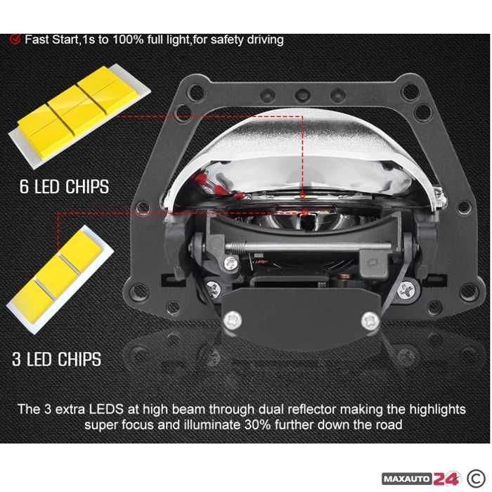 Bi LED Лупи за фар 3-ИНЧА  55W, 12V, 30000Lum, комплект