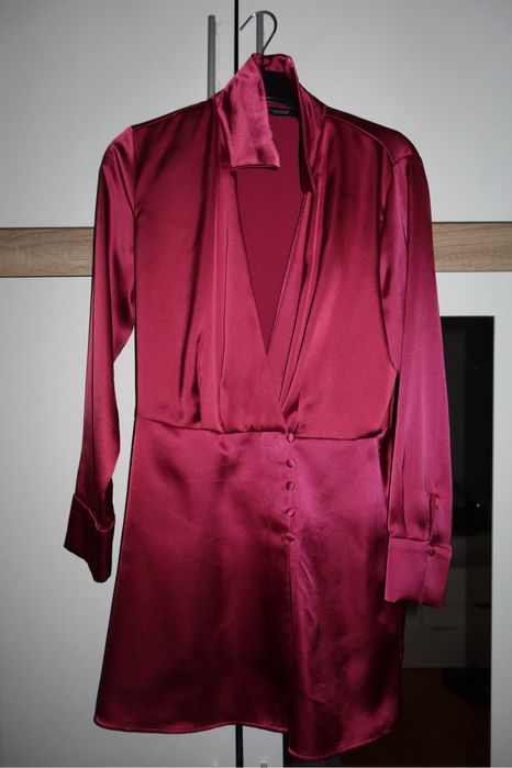 Сатенена розова рокля/панталон ZARA