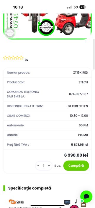 Vand tricicleta electrica ZT15k Trilux Red