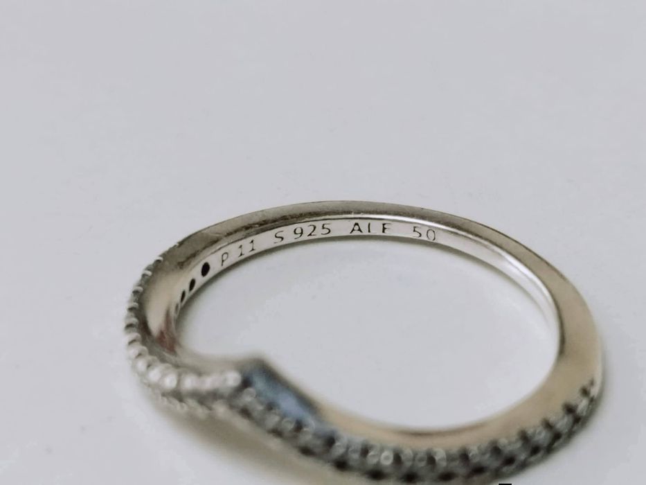 Vechi inel din argint de 925, ALE, Pandora Sparkling Wishbone, cu pietre zirconiu cubic, model 196316CZ