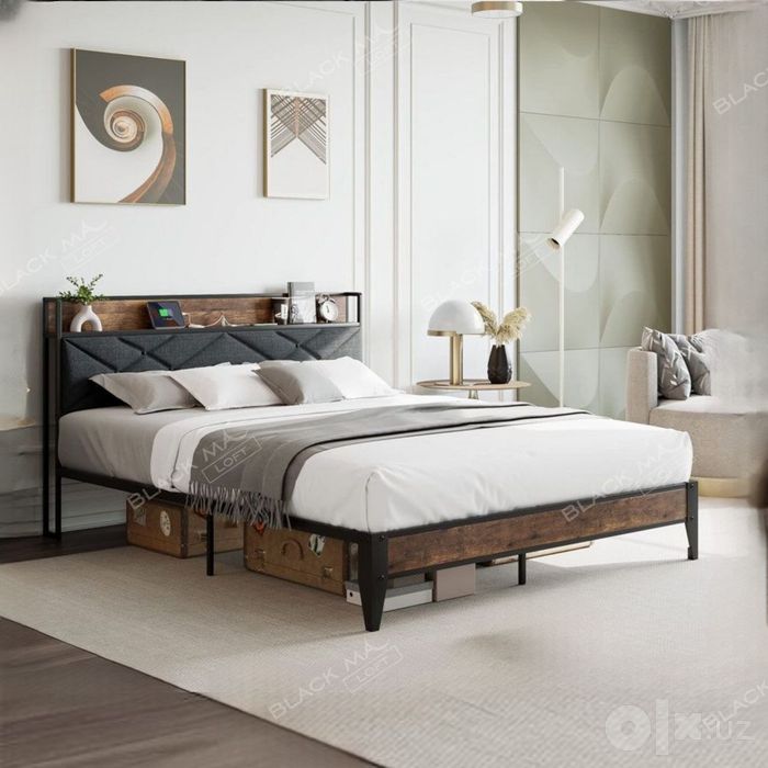 Двуспальная кровать Лофт ALFA + Рассрочка Loft krovat temir kravat