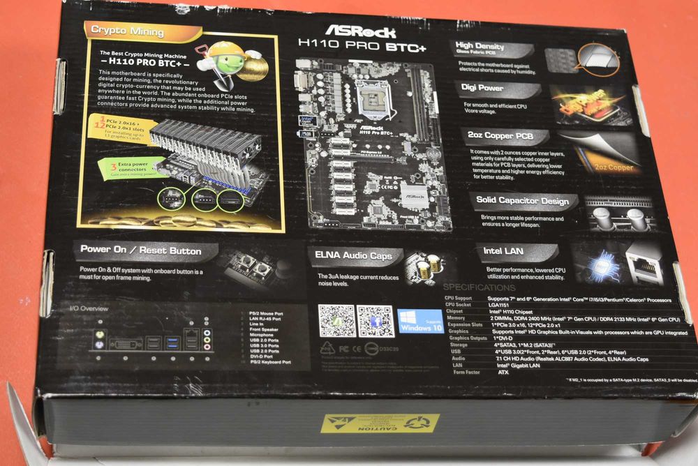 Дънна платка Asrock H110 Pro BTC + 4 GB DDR4 + Intel Celeron G3950 + Cooler - в кутия