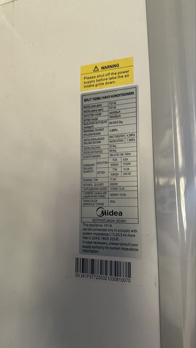 Midea konditsioner 48 talik 380 voltda ishlidi