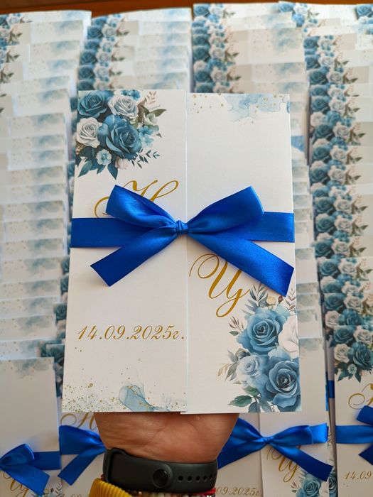 Покана за кръщене, покана с паус, оризова хартия, сухи цветя