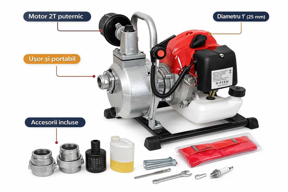 Motopompa apa 1” motor 2T puternica compacta profesionala