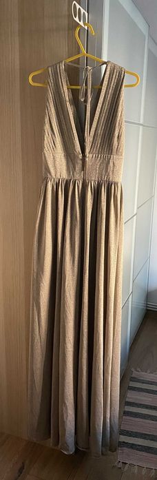 Rochie eleganta de nunta lunga, crem cu sclipici