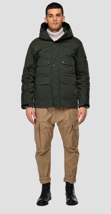 Оригинално яке Replay L къса парка водоустойчиво зелено