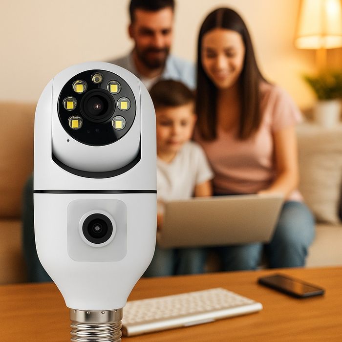 WiFi двойна IP камера за фасунга – Full HD 1080P, 355° въртене, нощно