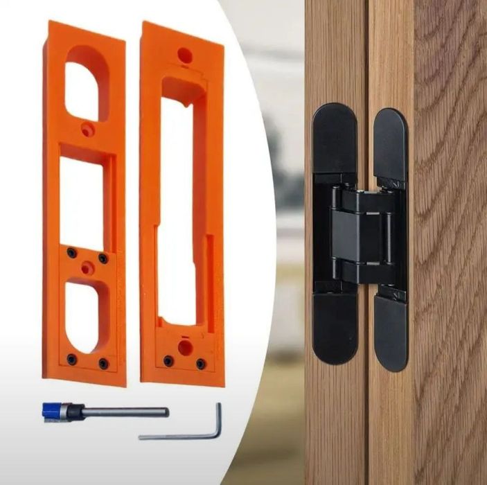 Шаблон для врезки скрытых петель в двери, комплект с фрезой